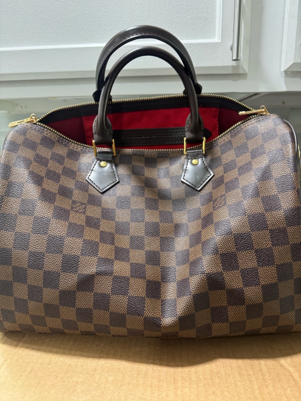 Bag Brown Satchel with Red Interior and Gold Hardware - Picture 2 of 10